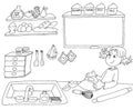 The kitchen prepares a cake girl chine coloring for kids