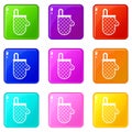 Kitchen protective glove icons 9 set Royalty Free Stock Photo