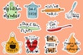 Kitchen quotes stickers set. Vector illustration.