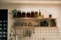 A kitchen rack full of food