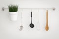 Kitchen rack on white wall