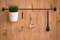 Kitchen rack on wooden wall