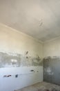 Kitchen reconstruction. New wall plaster and plumbing Royalty Free Stock Photo