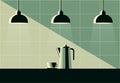 kitchen in retro style with a coffee pot and a cup on the table flat illustration Royalty Free Stock Photo