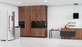 Kitchen room with a dinning table - wall. 3D rendering.