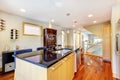 Kitchen room interior with kitchen island, classic wooden cabinet and hardwood floor Royalty Free Stock Photo