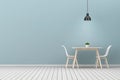 Kitchen Room Interior with Lamp, Table and Two Chairs near Empty Blue Wall. 3d Rendering Royalty Free Stock Photo