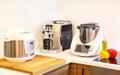 Kitchen`s modern machines. Automatic food processors, coffee machine and multi cooker.