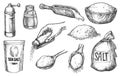 Kitchen salt baking and cooking ingredient sketch set