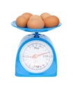 Kitchen scales and eggs Royalty Free Stock Photo