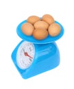 Kitchen scales and eggs Royalty Free Stock Photo