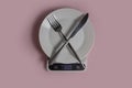 Kitchen scales, empty plate cooking  minimalism   a colored background Royalty Free Stock Photo