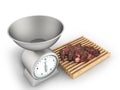 Kitchen scales and meat tenderloin on a white board 3d render on