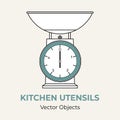 Kitchen scales vector illustration. Vector line illustration isolated Kitchen scale logo icon cafe menu banner flayer