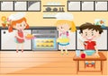 Kitchen scene with girls baking and boy eating