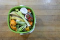 Kitchen scraps collected for compost