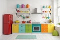 kitchen set with bright colors on white background, HDR image - generated by ai Royalty Free Stock Photo