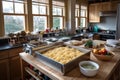 kitchen setup for hand rolling pasta