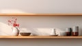 Minimalist Wooden Shelf With Tea And Chinaware