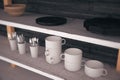 Kitchen shelves closeup Royalty Free Stock Photo