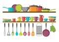 Kitchen shelves and cooking utensils Royalty Free Stock Photo
