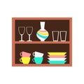 Kitchen shelves with dining utensils vector illustration Royalty Free Stock Photo