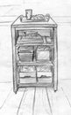 Kitchen shelves - pencil sketch