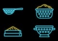 Kitchen sieve icons set vector neon