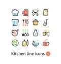 Kitchen Sign Color Thin Line Icon Set. Vector