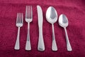 Kitchen silverware on textile Royalty Free Stock Photo