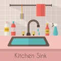 Kitchen sink with kitchenware Royalty Free Stock Photo