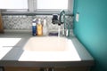 Kitchen sink and running water Royalty Free Stock Photo