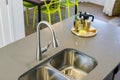 A kitchen sink with a silver faucet and two sinks Royalty Free Stock Photo