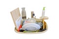 The kitchen sink was full of dirty unwashed dishes, isolated on a white background Royalty Free Stock Photo