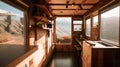 A kitchen with a sink and a window. AI generative image. Tiny house interior.