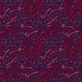 Kitchen cook vector seamless pattern. Cooking design texture in colors of red, dark purple and beige