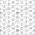 Kitchen small appliances equipment seamless pattern with flat line icons. H