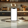 Kitchen Smartphone Display Blank Screen Mockup Royalty Free Stock Photo