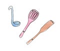 Kitchen spatulas and ladle.