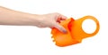 Kitchen sponge hanger, orange silicone utensil. Isolated on white