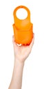 Kitchen sponge hanger, orange silicone utensil. Isolated on white