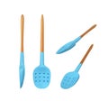 Kitchen spoon silicone with corrugations set 3d render on white Royalty Free Stock Photo
