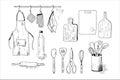 Kitchen staff. Han-drawn illustrations. Set of vector sketches. Royalty Free Stock Photo