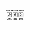Kitchen stand mixer attachments icon set. Mixer accessories