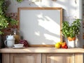 kitchen still life with grapes, apples, lemons, and basil in a rustic setting Royalty Free Stock Photo