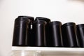 Black plastic spices cans - Kitchen Still Life Table Ware Tray Other Different Stuff on Background Panel