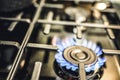 Kitchen stove cook. Kitchen gas cooker with burning blueflames fire propane gas Royalty Free Stock Photo
