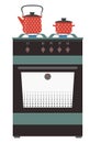 Kitchen stove with kettle and pan isolated vector illustration. Royalty Free Stock Photo