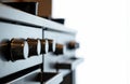 Close-up of a modern kitchen stove with metallic control knobs and a clean Royalty Free Stock Photo