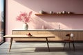 Kitchen-studio in pink and gray colors, example and design for the kitchen. Royalty Free Stock Photo